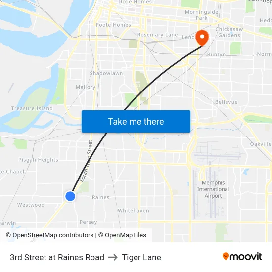 3rd Street at Raines Road to Tiger Lane map