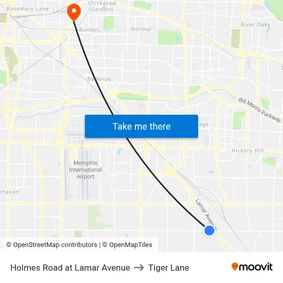 Holmes Road at Lamar Avenue to Tiger Lane map