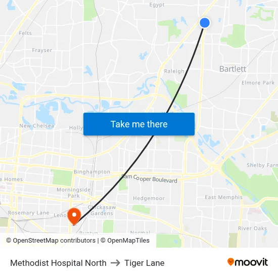 Methodist Hospital North to Tiger Lane map