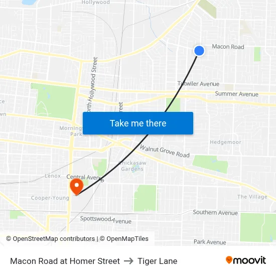 Macon Road at Homer Street to Tiger Lane map