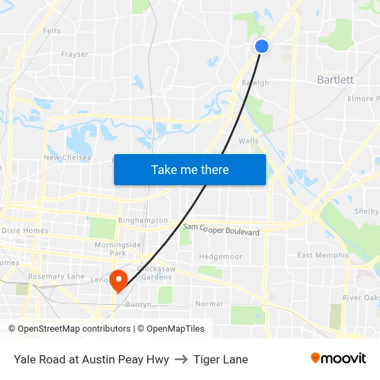 Yale Road at Austin Peay Hwy to Tiger Lane map