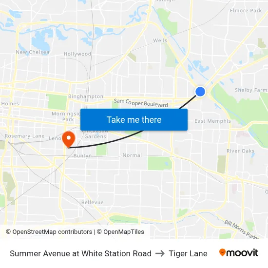 Summer Avenue at White Station Road to Tiger Lane map
