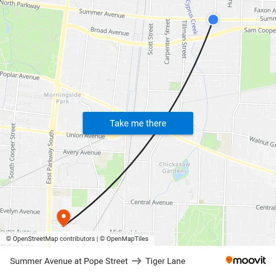 Summer Avenue at Pope Street to Tiger Lane map