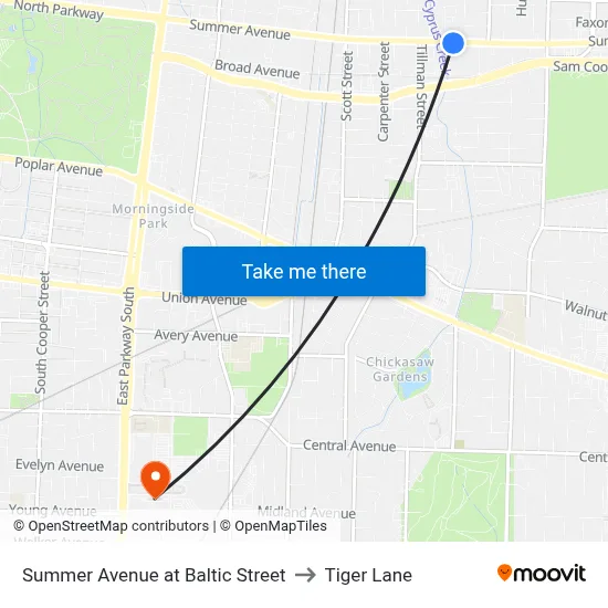 Summer Avenue at Baltic Street to Tiger Lane map