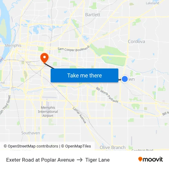 Exeter Road at Poplar Avenue to Tiger Lane map