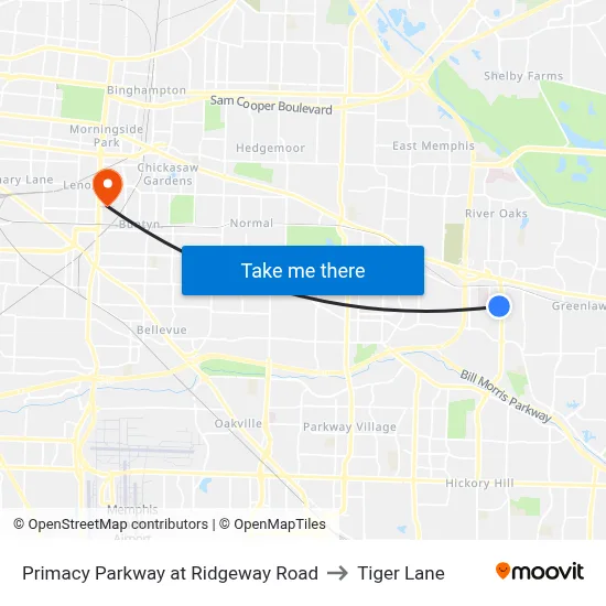 Primacy Parkway at Ridgeway Road to Tiger Lane map