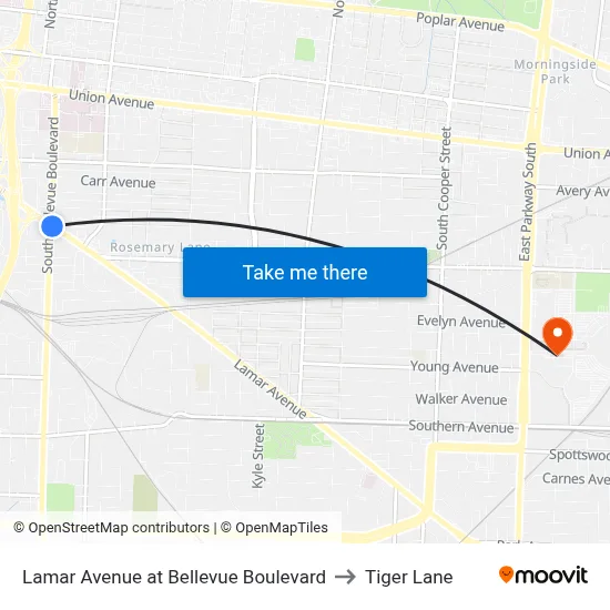 Lamar Avenue at Bellevue Boulevard to Tiger Lane map