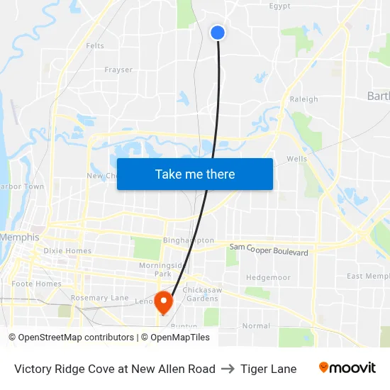 Victory Ridge Cove at New Allen Road to Tiger Lane map