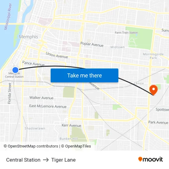 Central Station to Tiger Lane map
