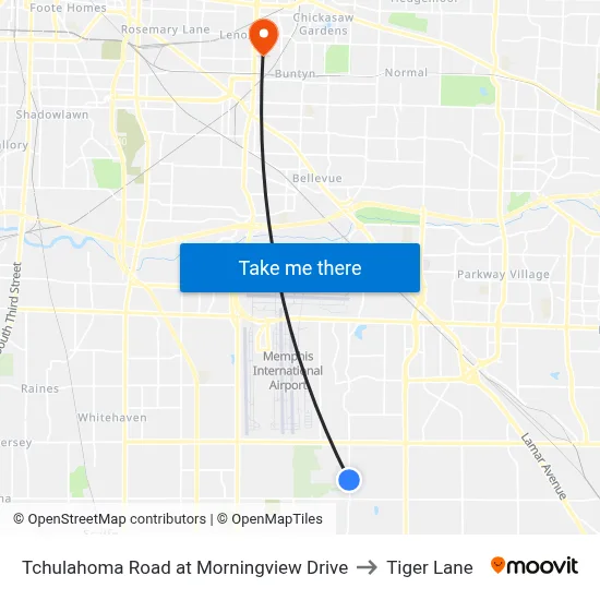Tchulahoma Road at Morningview Drive to Tiger Lane map