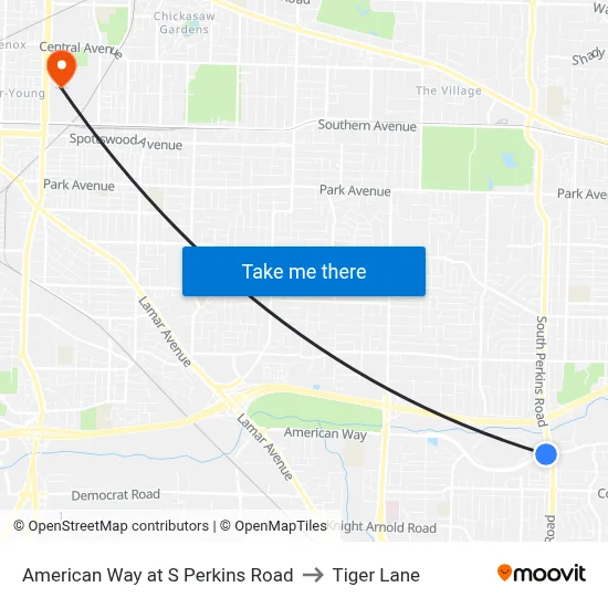 American Way at S Perkins Road to Tiger Lane map