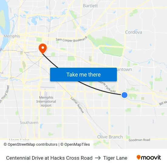 Centennial Drive at Hacks Cross Road to Tiger Lane map