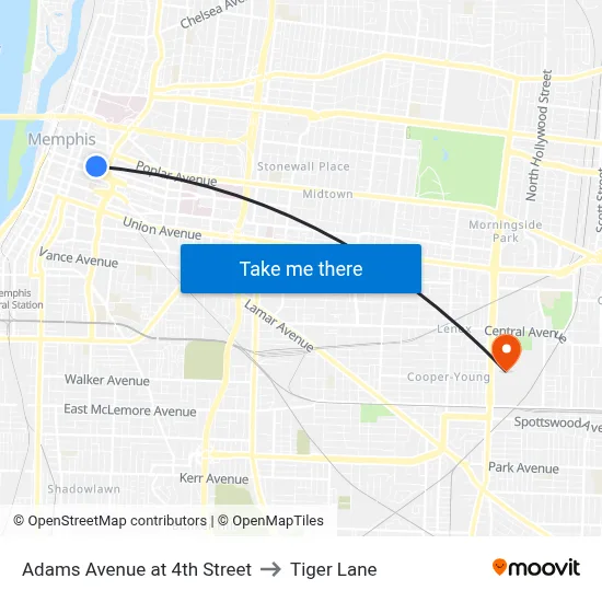 Adams Avenue at 4th Street to Tiger Lane map
