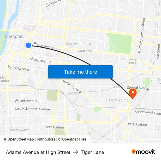 Adams Avenue at High Street to Tiger Lane map