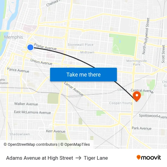 Adams Avenue at High Street to Tiger Lane map