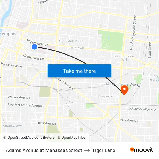 Adams Avenue at Manassas Street to Tiger Lane map