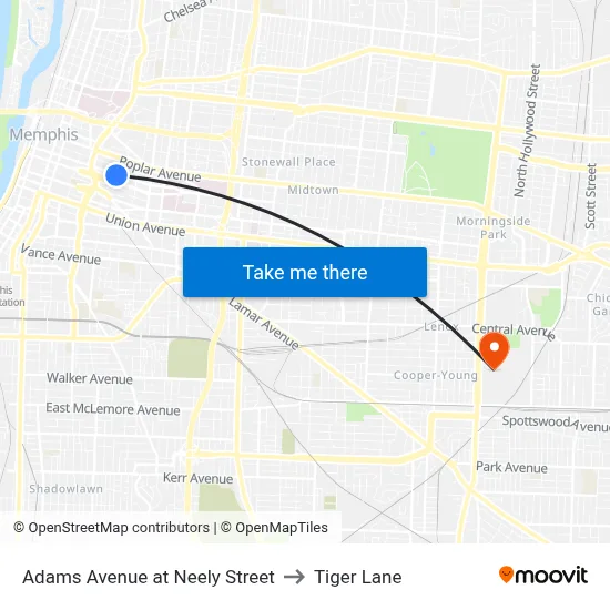 Adams Avenue at Neely Street to Tiger Lane map
