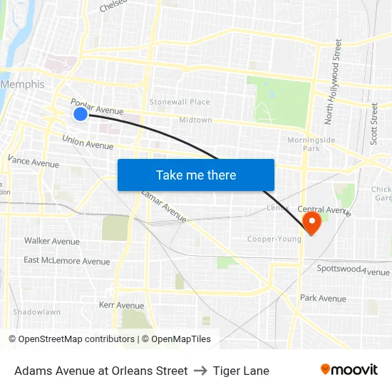Adams Avenue at Orleans Street to Tiger Lane map