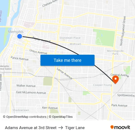 Adams Avenue at 3rd Street to Tiger Lane map