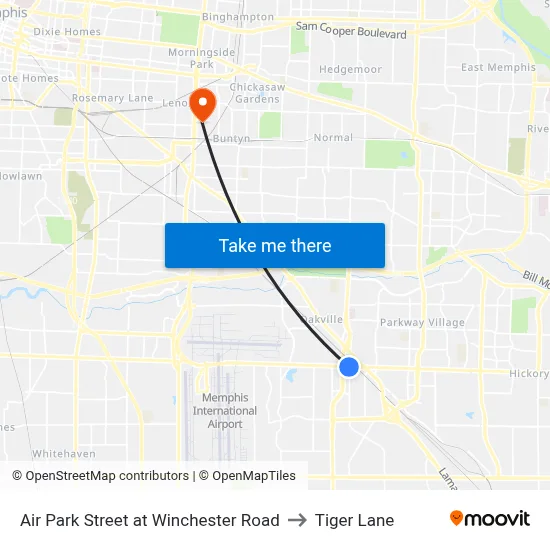 Air Park Street at Winchester Road to Tiger Lane map