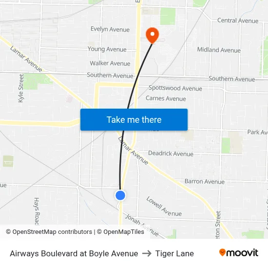Airways Boulevard at Boyle Avenue to Tiger Lane map