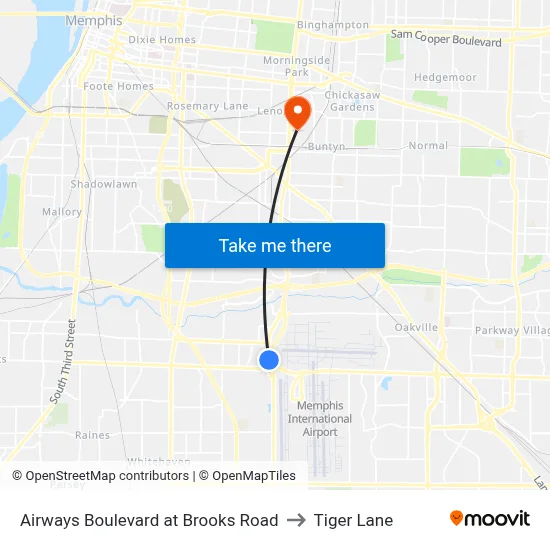 Airways Boulevard at Brooks Road to Tiger Lane map