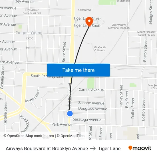 Airways Boulevard at Brooklyn Avenue to Tiger Lane map