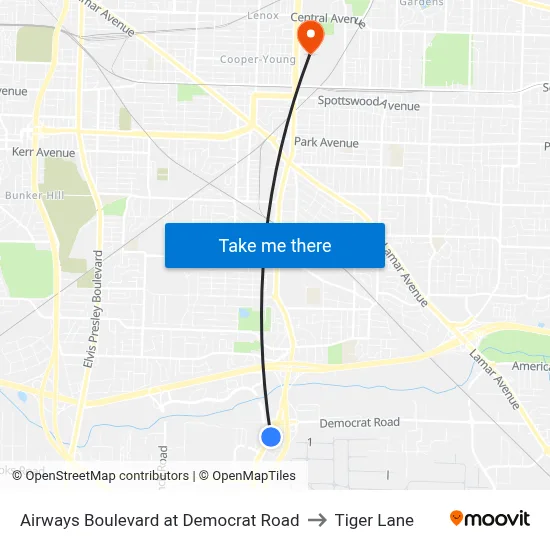 Airways Boulevard at Democrat Road to Tiger Lane map