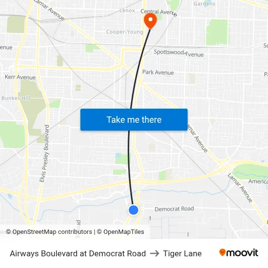 Airways Boulevard at Democrat Road to Tiger Lane map