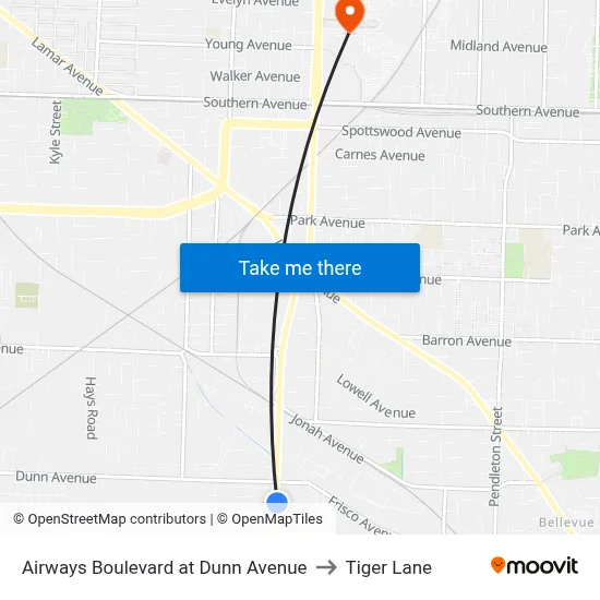 Airways Boulevard at Dunn Avenue to Tiger Lane map
