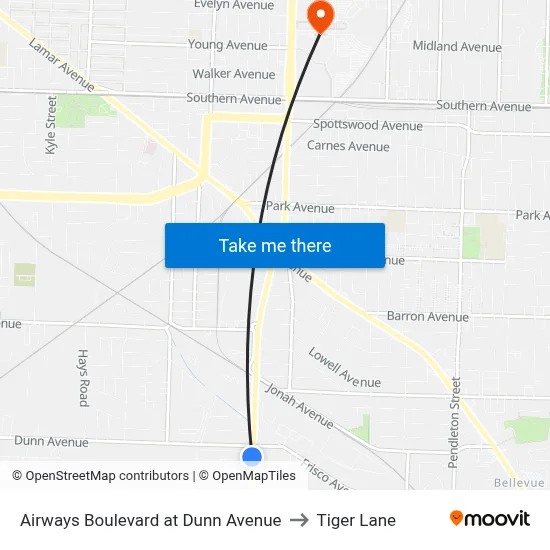 Airways Boulevard at Dunn Avenue to Tiger Lane map