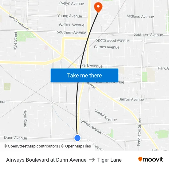 Airways Boulevard at Dunn Avenue to Tiger Lane map