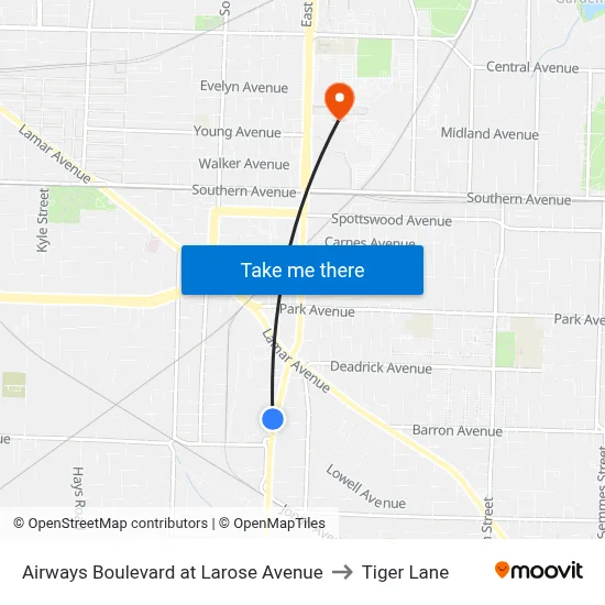 Airways Boulevard at Larose Avenue to Tiger Lane map