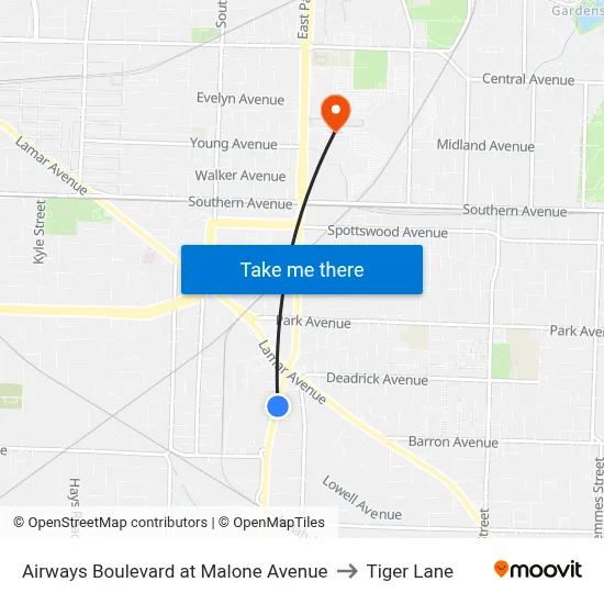 Airways Boulevard at Malone Avenue to Tiger Lane map