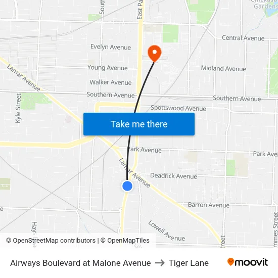 Airways Boulevard at Malone Avenue to Tiger Lane map