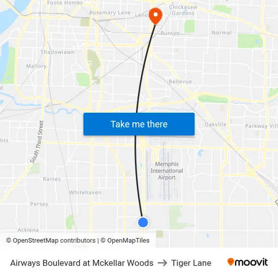 Airways Boulevard at Mckellar Woods to Tiger Lane map