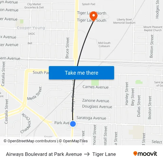 Airways Boulevard at Park Avenue to Tiger Lane map