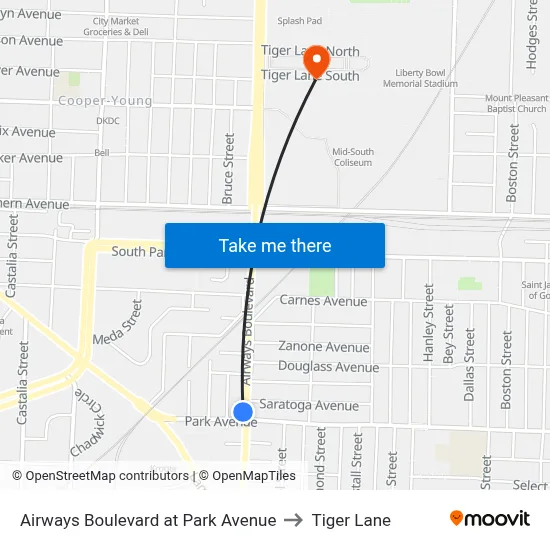 Airways Boulevard at Park Avenue to Tiger Lane map