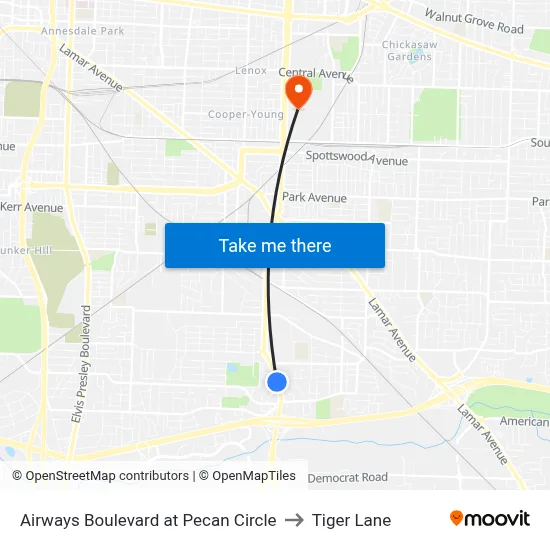 Airways Boulevard at Pecan Circle to Tiger Lane map