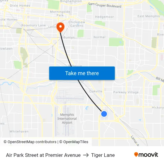 Air Park Street at Premier Avenue to Tiger Lane map