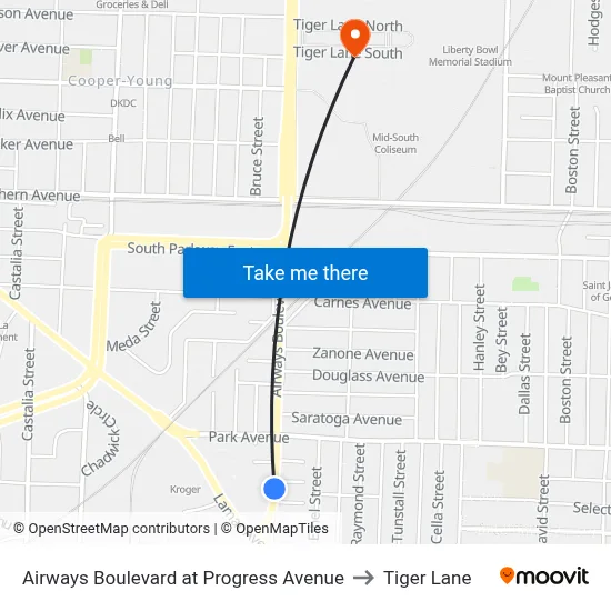 Airways Boulevard at Progress Avenue to Tiger Lane map