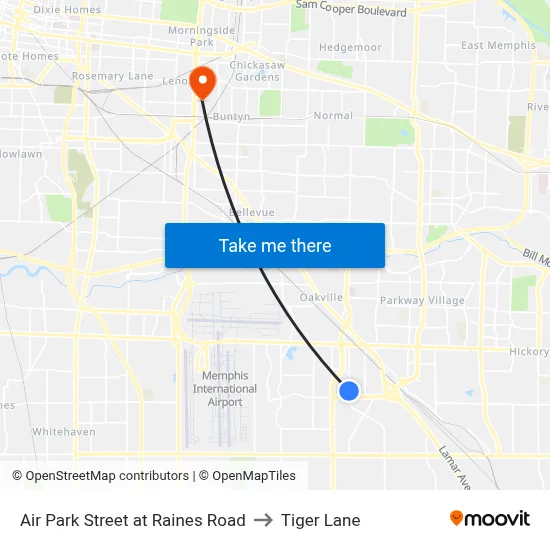 Air Park Street at Raines Road to Tiger Lane map