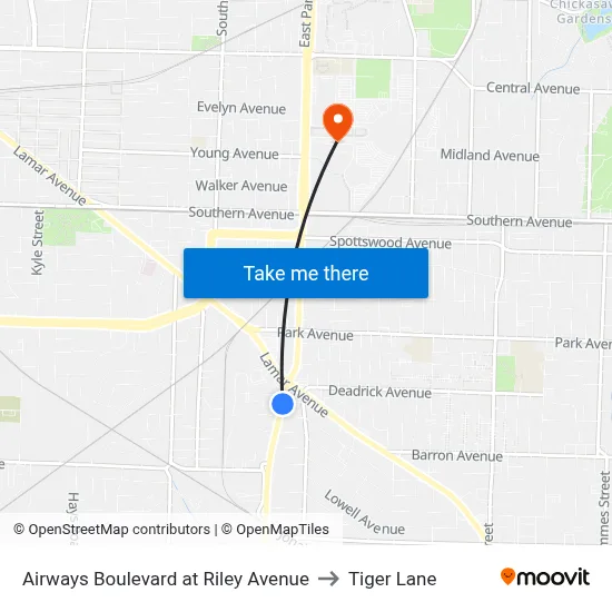 Airways Boulevard at Riley Avenue to Tiger Lane map