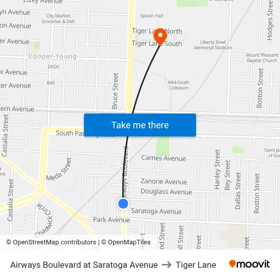 Airways Boulevard at Saratoga Avenue to Tiger Lane map