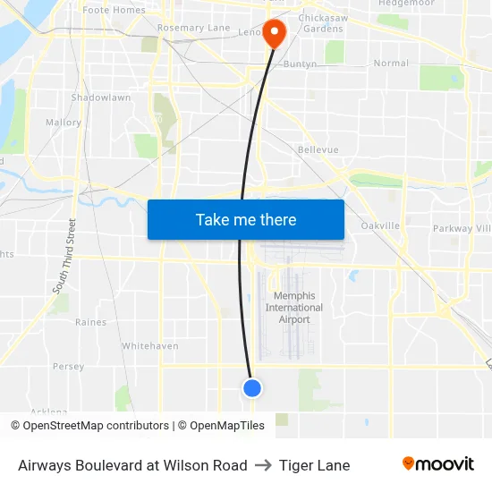 Airways Boulevard at Wilson Road to Tiger Lane map