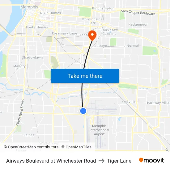 Airways Boulevard at Winchester Road to Tiger Lane map