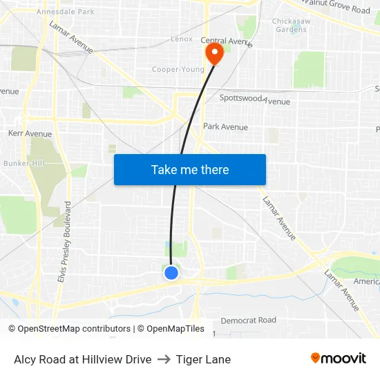 Alcy Road at Hillview Drive to Tiger Lane map