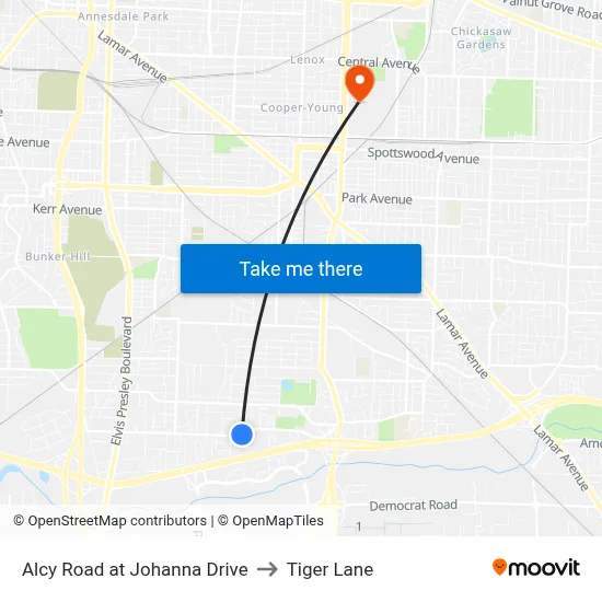 Alcy Road at Johanna Drive to Tiger Lane map