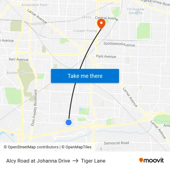 Alcy Road at Johanna Drive to Tiger Lane map