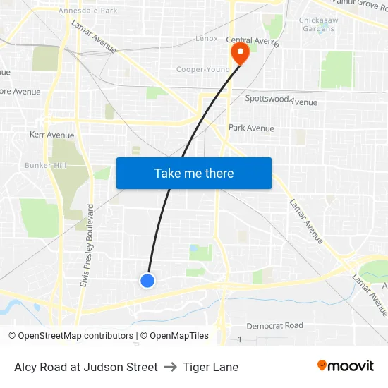Alcy Road at Judson Street to Tiger Lane map
